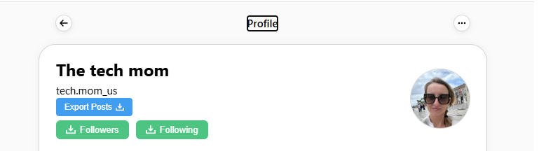 Threads Exporter buttons — Export Posts, Export Followers, Export Following — overlaid on a Threads profile page